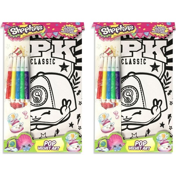 2x Shopkins Pop Velvet Art Kids Craft Kit Colouring Sheet w/Markers/Stickers 5y+