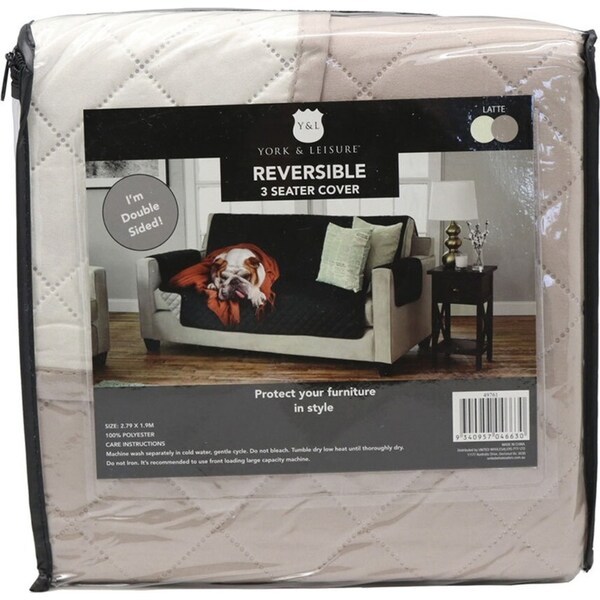 York & Leisure 2.79m Reversible 3 Seater Couch/Sofa/Chair Cover Pets/Dogs Latte