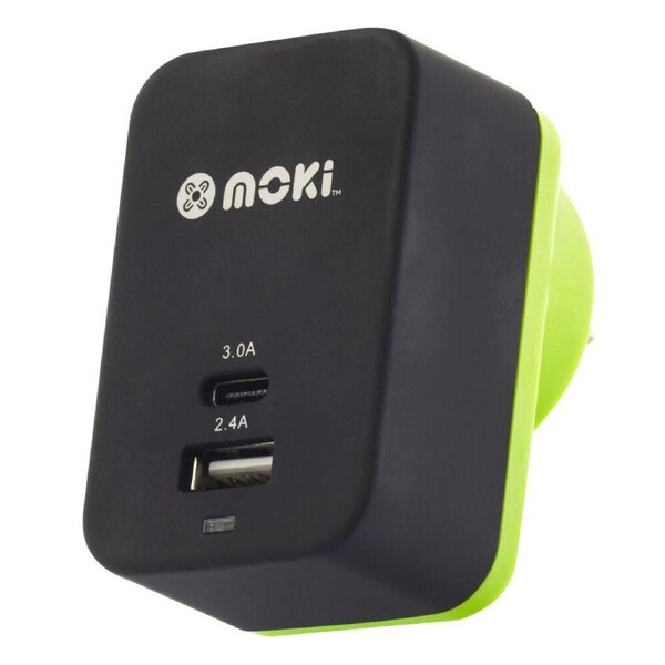 Moki Dual Port Type-C USB-A Adapter Plug/Wall AU/NZ Charger for Smartphones BLK