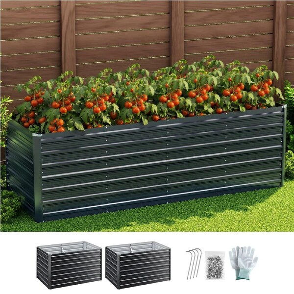 Green Fingers 2-in-1 Raised Garden Bed Kit 77cm Deep Ergonomic 240x80cm Galvanised Steel Planter Box