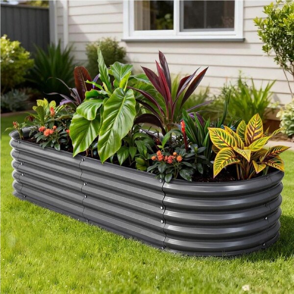 Green Fingers Garden Bed 160X80X42cm Oval Planter Box Raised Container Galvanise