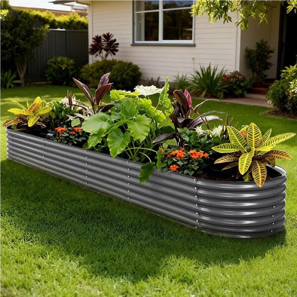 320X80X42cm Green Fingers Garden Bed Oval Planter Box Raised Container Galvanised