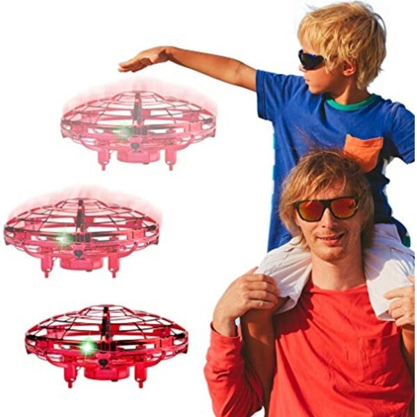 Catzon 3Packs Flying Toy Drones Hand Operated Mini Drone Helicopter Toys for Boys and Girls Red