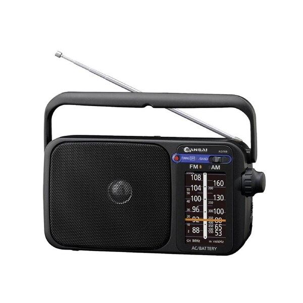 Sansai AC DC Portable AM FM Radio Telescopic Antenna with Earphone Plug