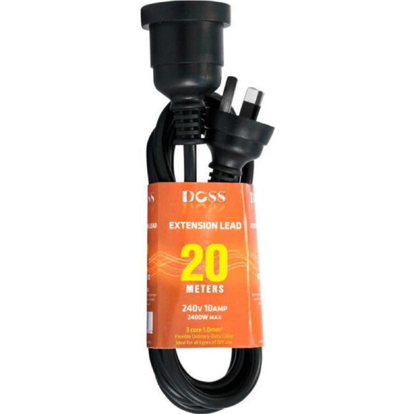 Doss EXL20MB Power Extension Lead suitable for Home and Office use 20m Black