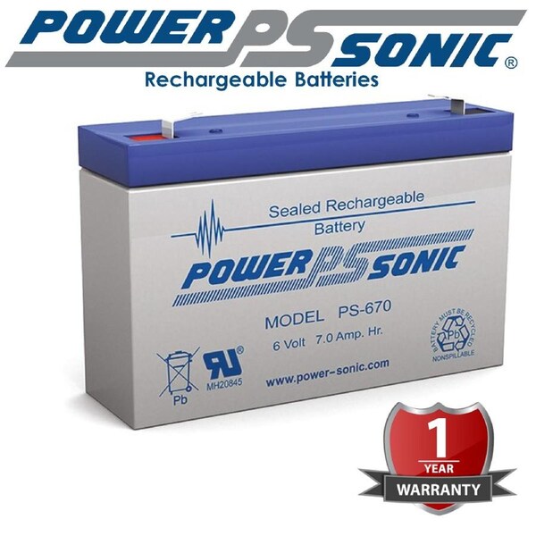 POWER SONIC PS670 6V 7Ah F1 Terminal SLA Sealed Rechargeable Battery