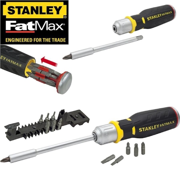 STANLEY Fatmax Ratchet Screwdriver and 12 Piece Philips Flat & Torx Bit Set