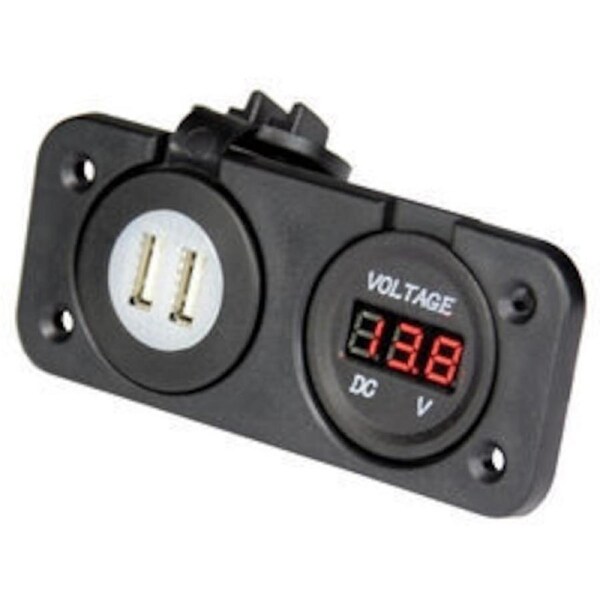 12 24V DC Input Panel Mount USB Socket LED Voltmeter
