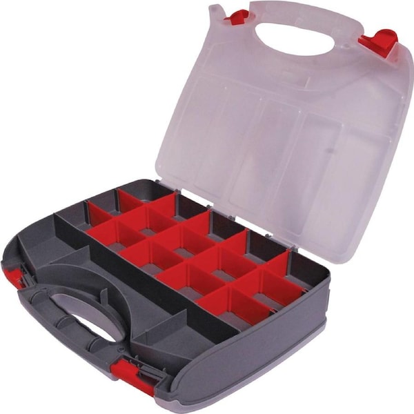 Double Layer Small Parts Case 340x280x80mm Two sets of clips allow you to open one side at a time
