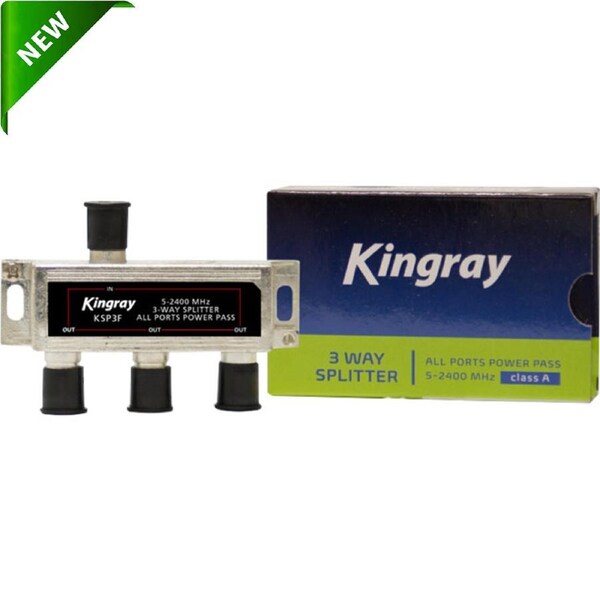Kingray KSP3F 5-2400 MHz F Type All Ports Power Pass 3 Way TV Antenna Splitter