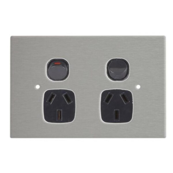 Horizontal Wall Power Outlet 10A With Stainless Steel Cover