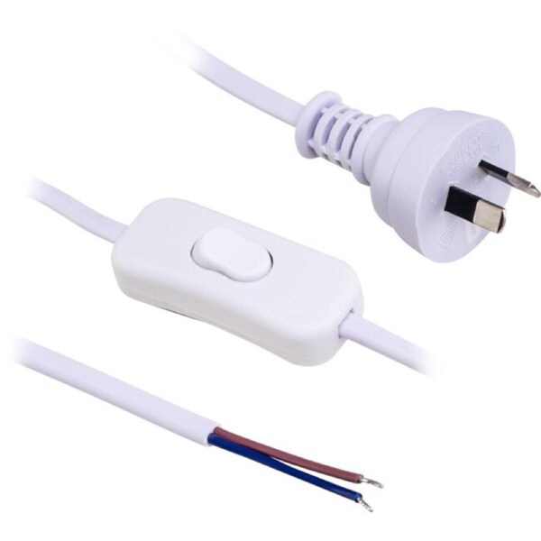 DOSS 18WS Inline Switch 2 Core Mains Lead to Bare Ends 2.3m White
