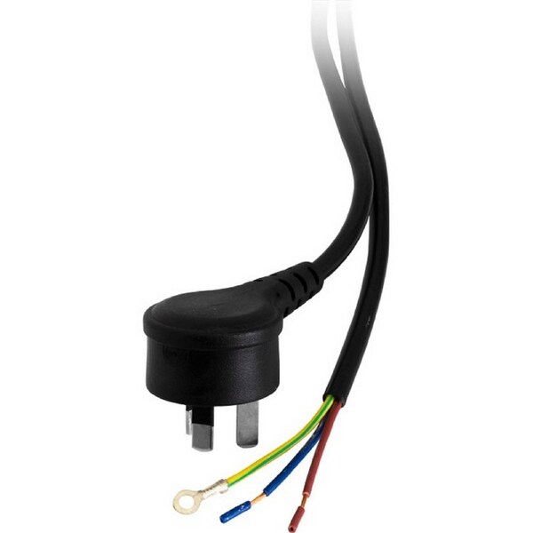 DOSS 7.5A 3 Core Mains 3 Pin Right Angle Plug Bare Wire Power Lead 2m Black