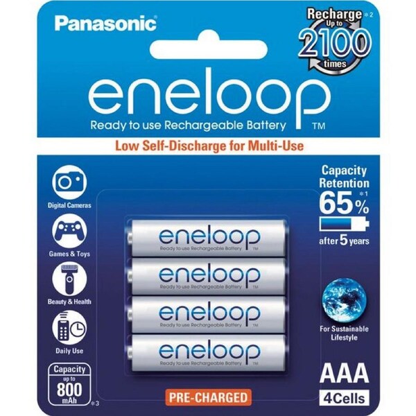 Panasonic Eneloop AAA up to 800mAh NiMH Rechargeable Pre Charged Reusable 4 Pack