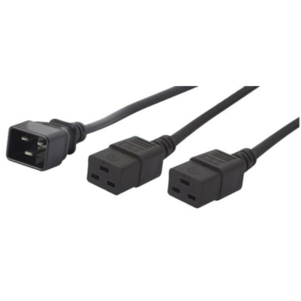Prolink IEC C19 AC Power Cord with Socket to 2x Splitter Plugs Black