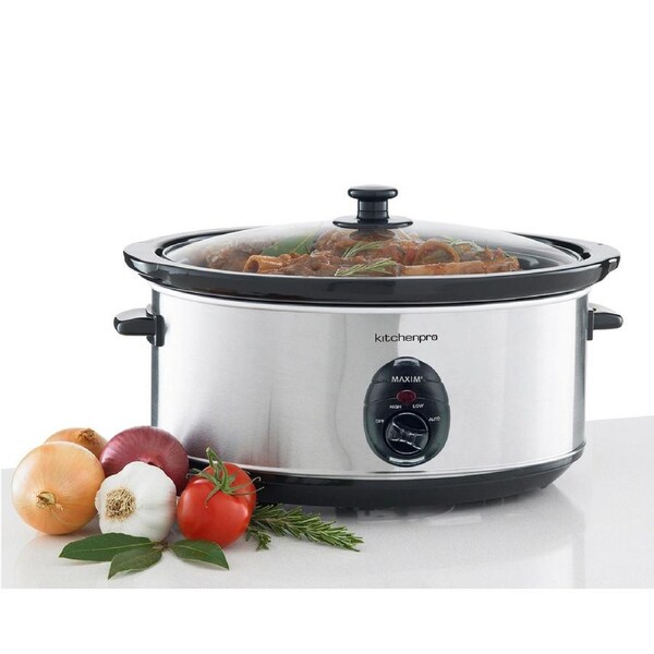 Maxim 320W 6l Removable Ceramic Bowl Tempered Glass Stainless Steel Slow Cooker
