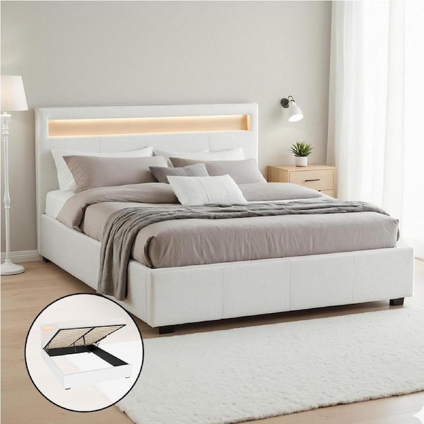 Artiss Bed Frame Double Size RGB LED Lights Platform Beds White COLE