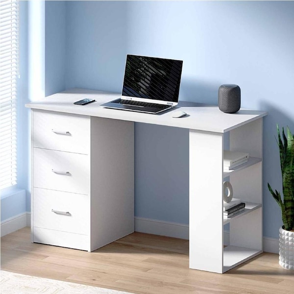 Artiss Computer Desk Home Office Desks Drawer Shelf Cabinet White