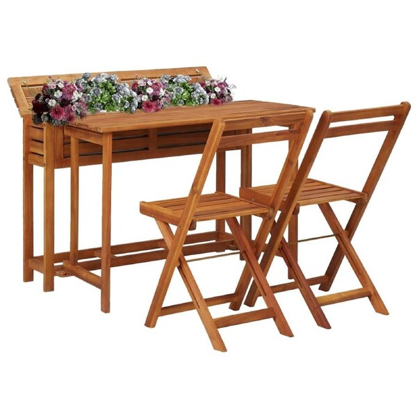Garden Planter Table with 2 Bistro Chairs Solid Acacia Wood vidaXL