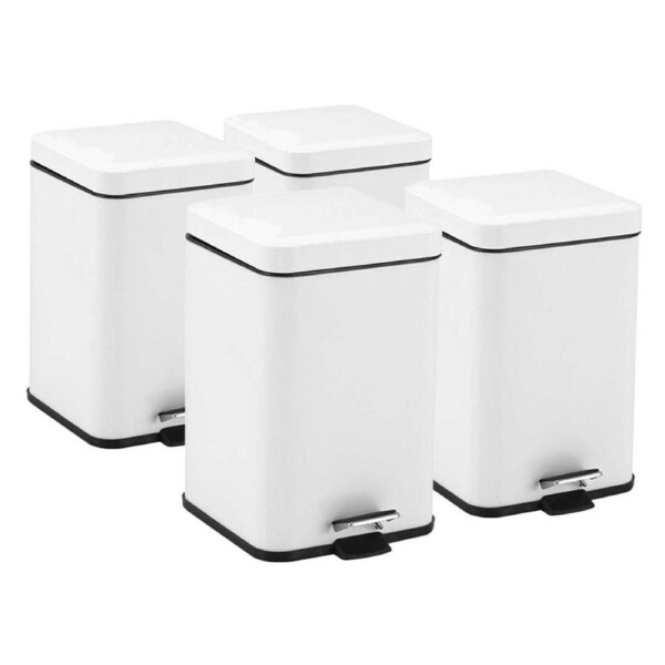 SOGA 4X Stainless Steel Foot Pedal Bin Square White 12L