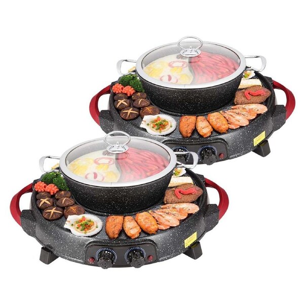 SOGA 2X 2-in-1 Electric Stone Coated Grill Plate Steamboat Hotpot Two Division