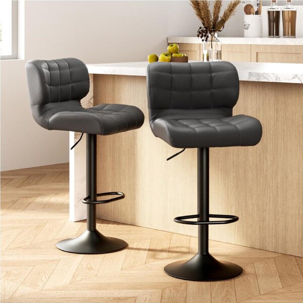 2x Artiss Bar Stools Gas Lift Leather Padded Grey