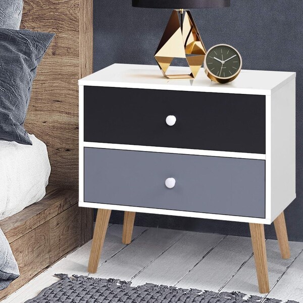 2 Drawers Artiss Bedside Table Side Table - BONDS White
