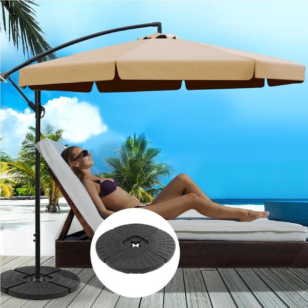 InstaHut Outdoor Umbrella 3M Beach Umbrellas Cantilever Stand Base Garden w/48x48cm Beige