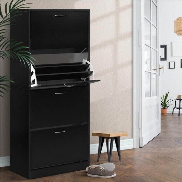 60 Pairs Artiss Shoe Rack Cabinet 4 Doors - Black