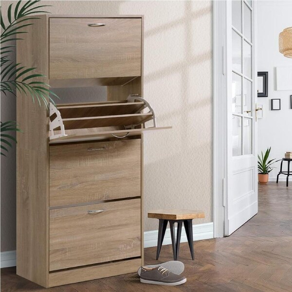 1 Artiss Shoe Rack Cabinet 4 Drawers Walnut