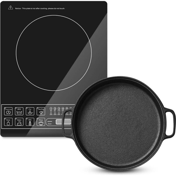 SOGA Electric Smart Induction Cooktop and 30cm Cast Iron Frying Pan Skillet Sizzle Platter