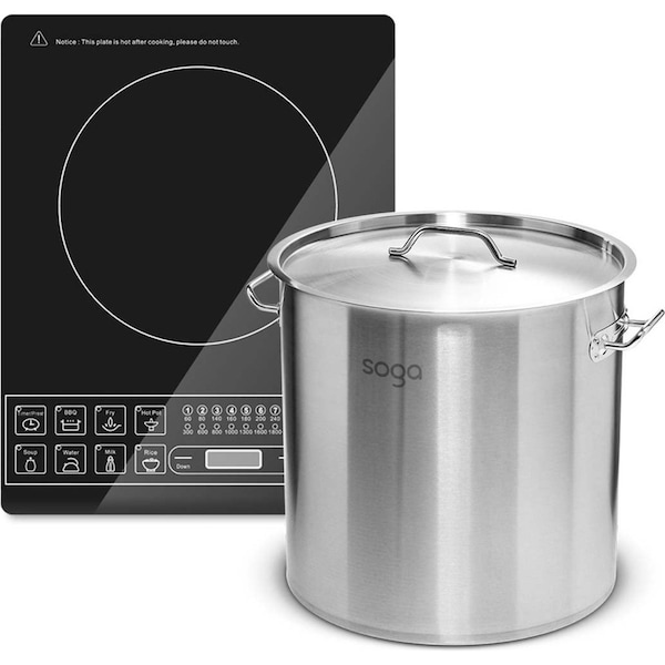 SOGA Electric Smart Induction Cooktop and 21L Stainless Steel Stockpot 30cm Stock Pot