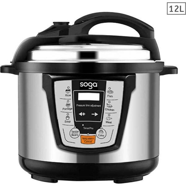 SOGA Electric Stainless Steel Pressure Cooker 12L 1600W Multicooker 16