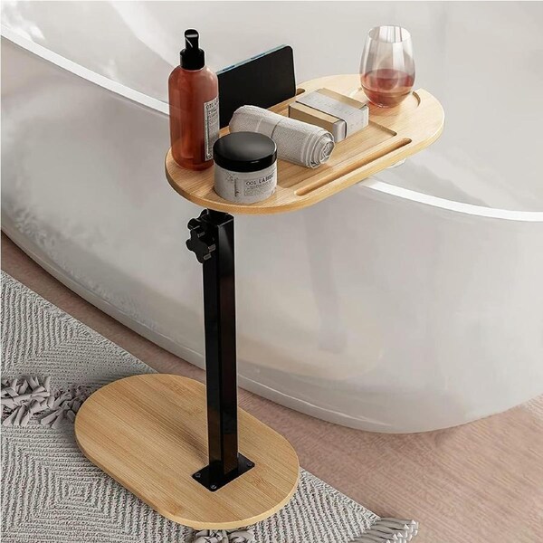 Bathtub Tray Table with Adjustable Height,Foldable Bamboo Bath Caddy Tray ,Bathtub Side Table for Luxury Bath Spa,Birthday Gifts