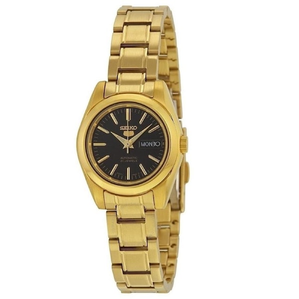 Seiko 5 Gold/Black Dial Women's Automatic Analog Dress Watch SYMK22K1
