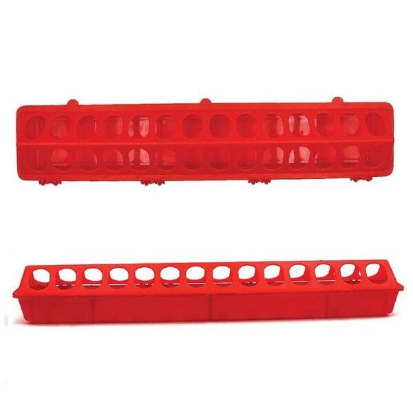 50cm Long Poultry Feeder Chicken Feeding Trough Red Plastic Flip Top Container
