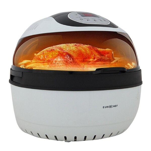 EUROCHEF 10L Electric Digital Air Fryer with Rotisserie, Rotating Fry Basket, Rack and Tongs, White