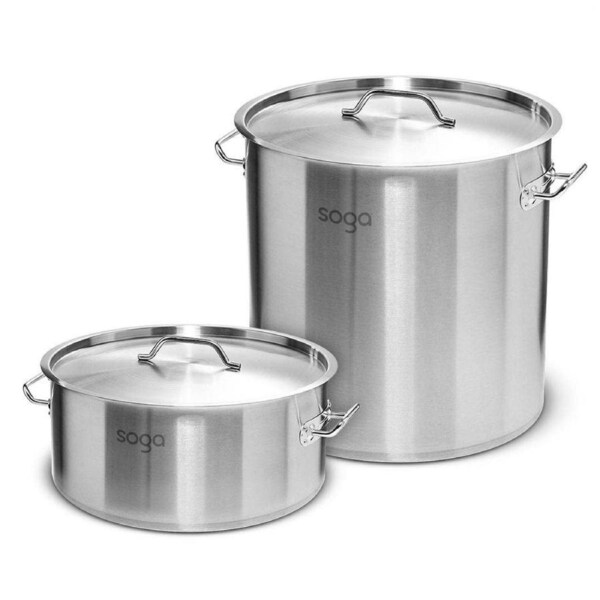 SOGA 14L Wide Stock Pot and 50L Tall Top Grade Thick Stainless Steel Stockpot 18/10