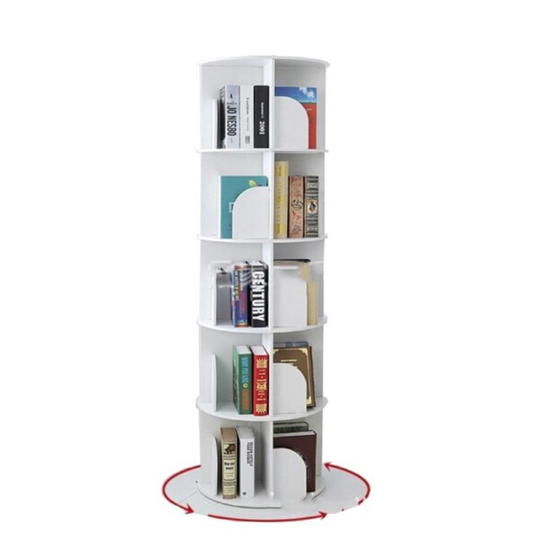 5 Tiers Versatile Round Wooden Rotating Swivel Bookshelf Bookcase Cabinet White 159CM