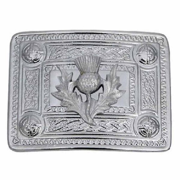 Thistle Knot Chrome Kilt Belt Silver Buckle