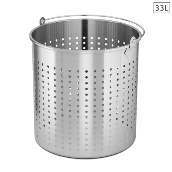 SOGA 33L 18/10 Stainless Steel Perforated Stockpot Basket Pasta Strainer with Handle