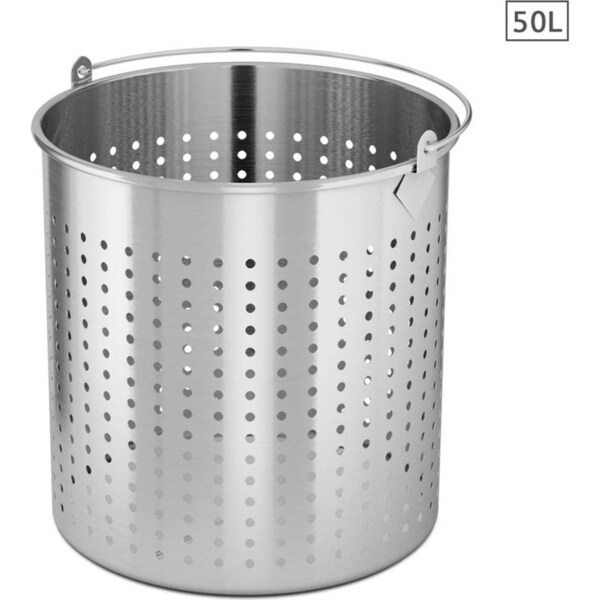 SOGA 50L 18/10 Stainless Steel Perforated Stockpot Basket Pasta Strainer with Handle