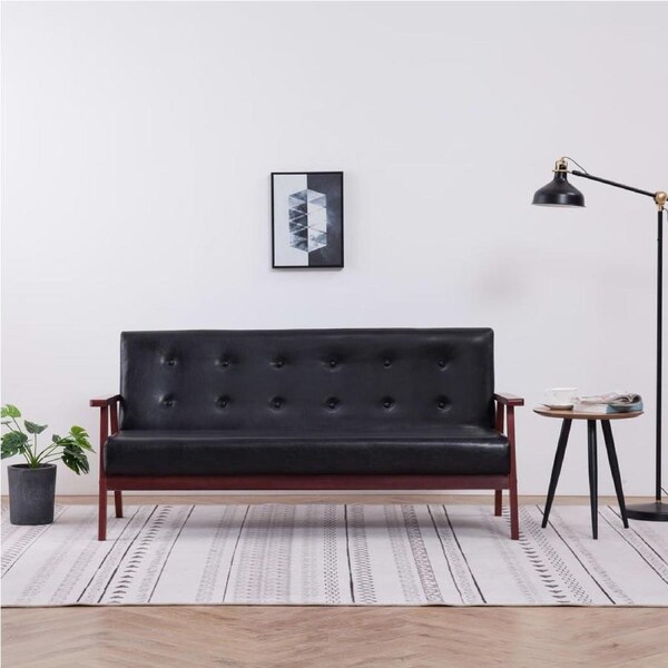 3-Seater Sofa Black Faux Leather vidaXL