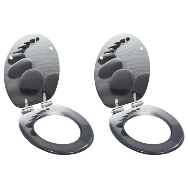 WC Toilet Seats 2 pcs with Soft Close Lids MDF Stones Design vidaXL