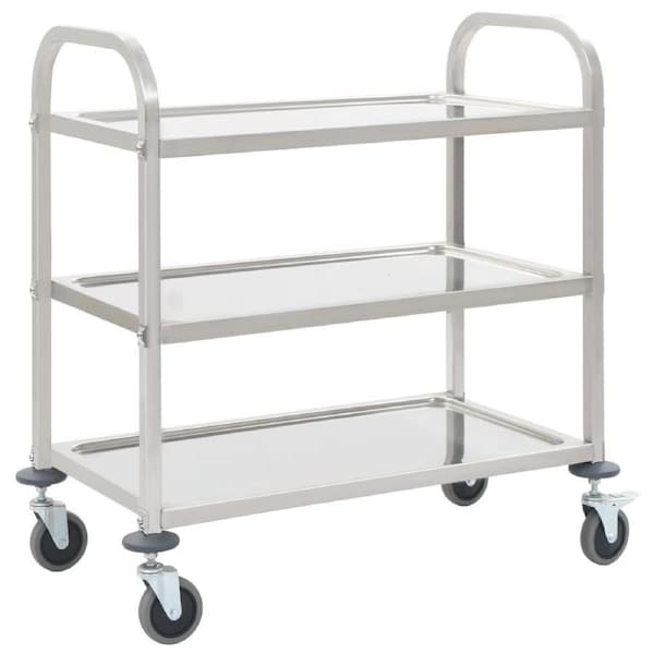 3-Tier Kitchen Trolley 96.5x55x90 cm Stainless Steel vidaXL