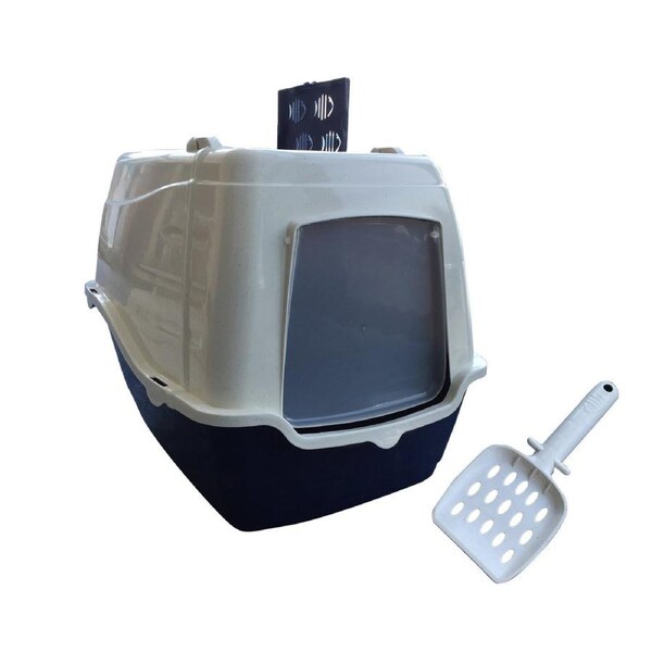 Salesbay Front Open Portable Hooded Cat Toilet Litter Box Tray House Scoop