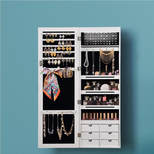Levede Jewellery Cabinet Full Length Mirror Organizer Jewelry Box White