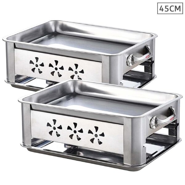 2X 45CM Portable Stainless Steel Outdoor Chafing Dish BBQ Fish Stove Grill Plate