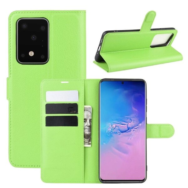 For Samsung Galaxy S20 Ultra Case, Vibrant PU Leather Wallet Cover with Stand, Green