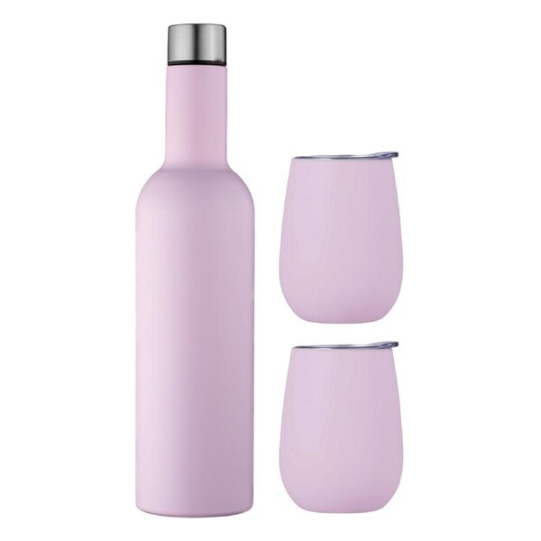 Avanti Double Wall Wine Traveller 750ml Bottle Flask/300ml Tumbler Set Pink